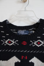 Ralph Lauren Polo Wool & Silk Knit Navy Weathervane Pattern Sweater | L