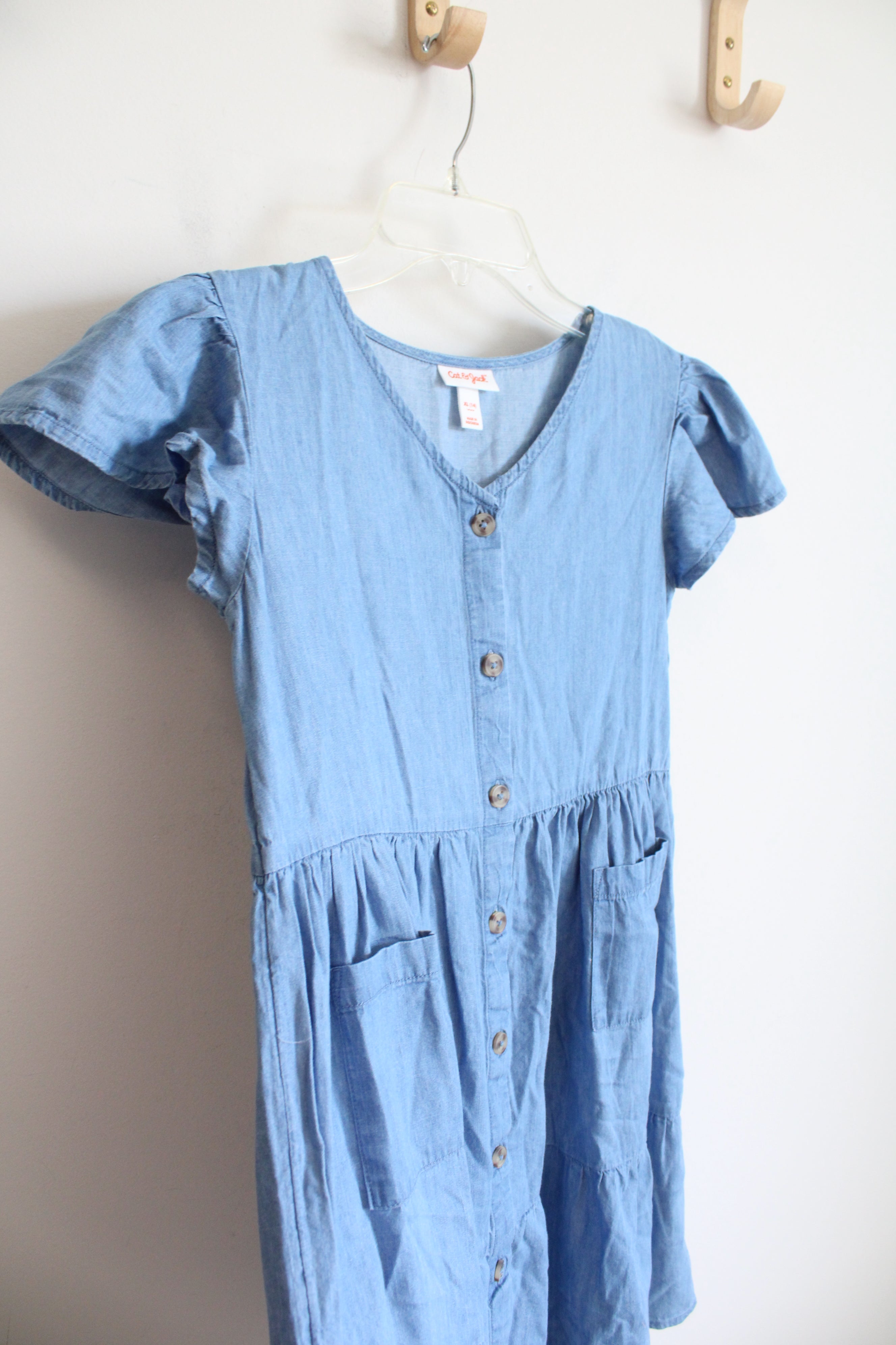 Cat & Jack Blue Chambray Button Down Dress | Youth XL (14)