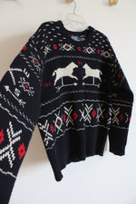 Ralph Lauren Polo Wool & Silk Knit Navy Weathervane Pattern Sweater | L