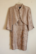R&M Richards Beige Champagne Beaded 2-Piece Dress and Jacket Set | 10P