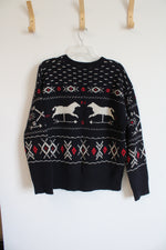 Ralph Lauren Polo Wool & Silk Knit Navy Weathervane Pattern Sweater | L