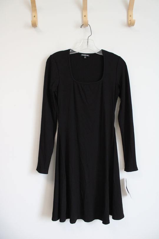 NEW Bebe Black Ribbed Long Sleeved Dress | S