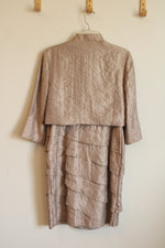 R&M Richards Beige Champagne Beaded 2-Piece Dress and Jacket Set | 10P