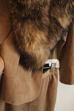 Ultrasuede Lilli Ann Tan Solid Faux Fur Trim Jacket and Skirt Set | 6