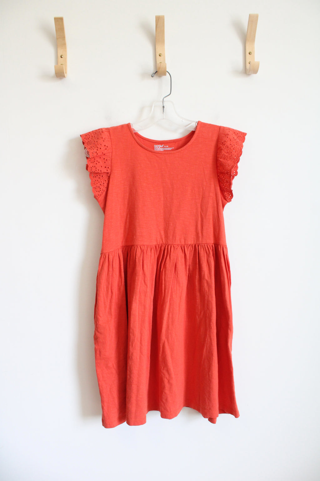 Cat & Jack Orange Eyelet Sleeve Cotton Dress | Youth XL (14)