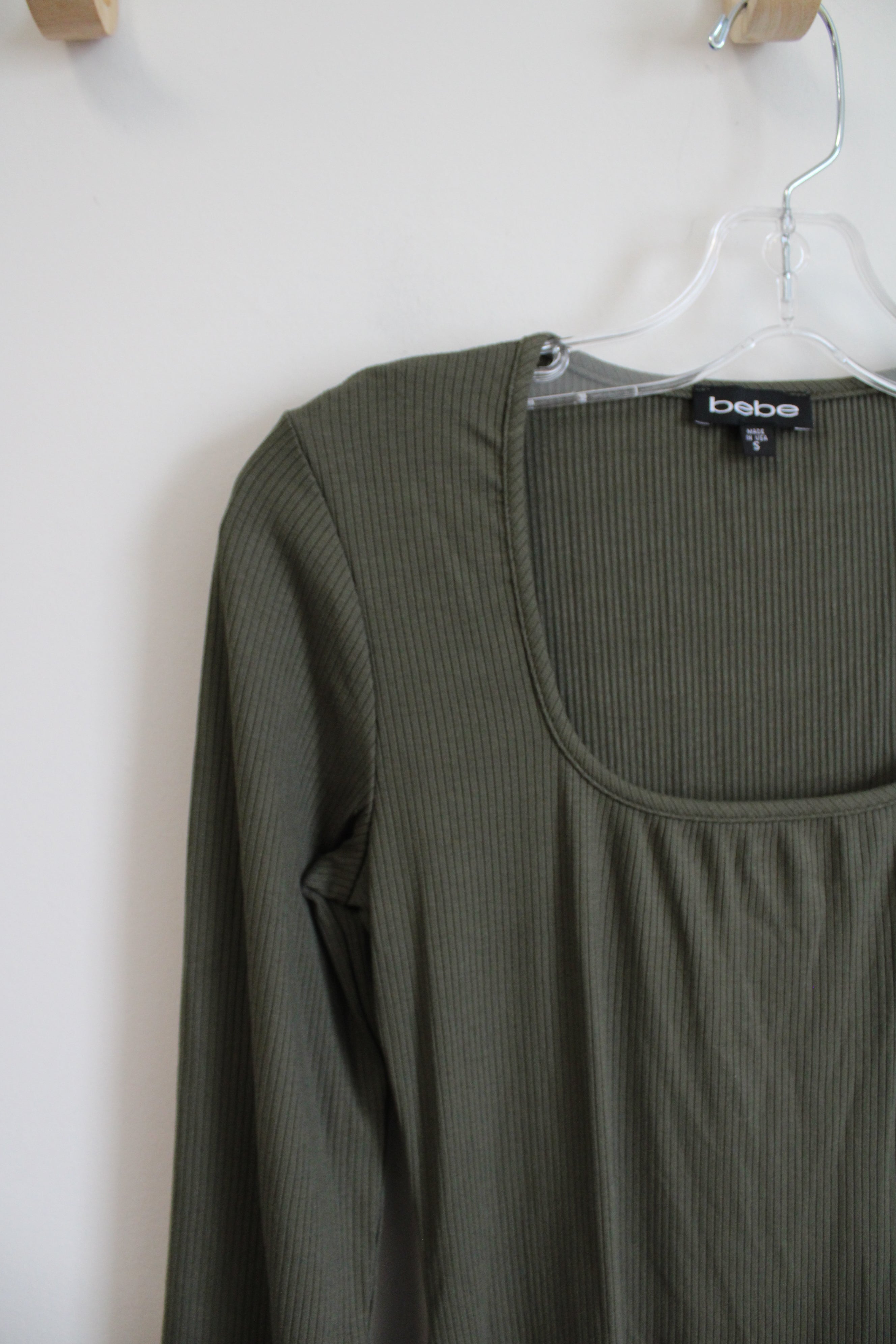 bebe olive green dress Ribbed Long Sleeved Mini dress