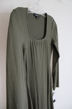 Bebe Olive Green Ribbed Long Sleeved Dress | S
