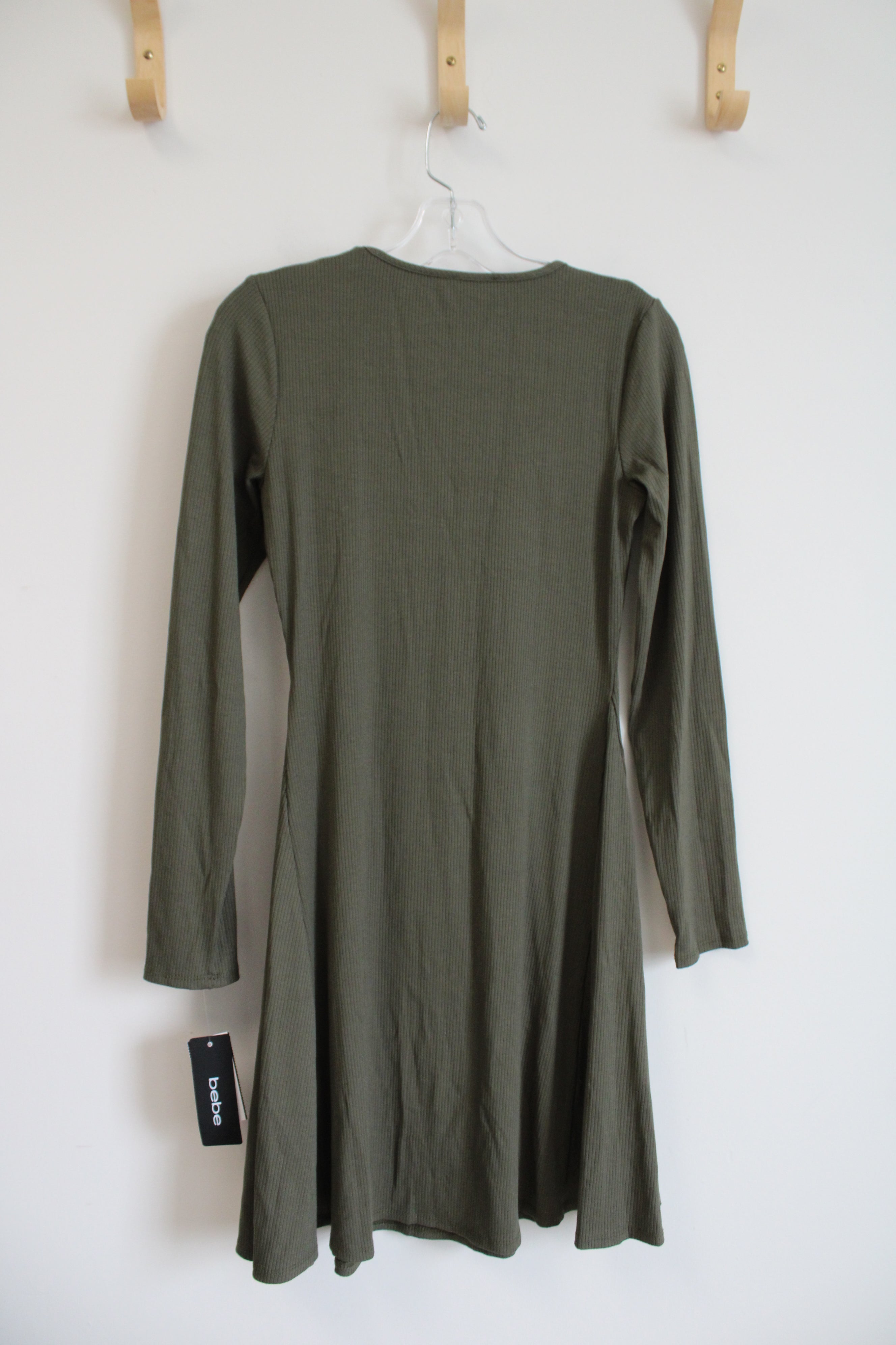 Bebe Olive Green Ribbed Long Sleeved Dress | S Bebe Olive Green Ribbed Long Sleeved Dress | S