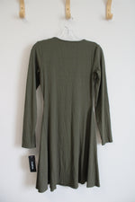 Bebe Olive Green Ribbed Long Sleeved Dress | S