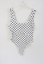 NEW Teenbell White Navy Blue Polka Dotted Bodysuit Tank | XL