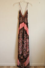 NEW Jump Apparel Pink and Brown Multi Paisley Sleeveless Maxi Dress | 3/4