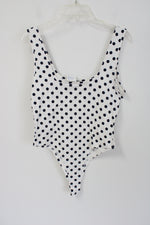 NEW Teenbell White Navy Blue Polka Dotted Bodysuit Tank | XL