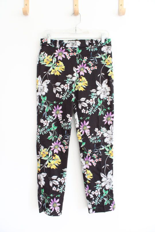 H&M Black Yellow Purple Floral Pants | 8