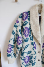 Icelandic Design Purple Rose Wool Knit Cardigan Sweater | XL
