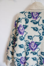 Icelandic Design Purple Rose Wool Knit Cardigan Sweater | XL
