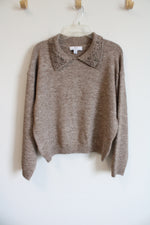 Magaschoni Brown Knit Studded Collar Sweater | XL