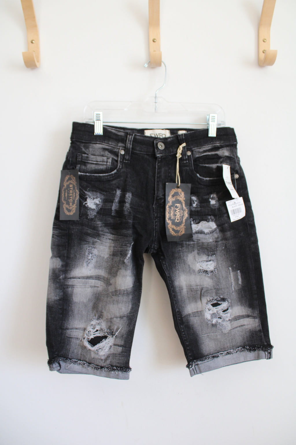 NEW Fwrd Denim Black Distressed Jean Shorts | Youth 16