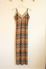 NEW New York & Company Multicolor Chevron Metallic Knit Sleeveless Dress | M