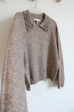 Magaschoni Brown Knit Studded Collar Sweater | XL