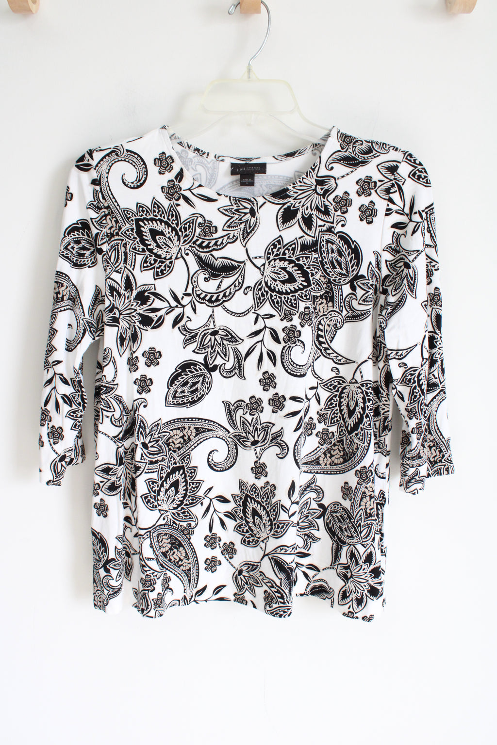 J.Jill Wearever Collection White Black Tan Paisley Long Sleeved Shirt | S