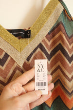 NEW New York & Company Multicolor Chevron Metallic Knit Sleeveless Dress | M
