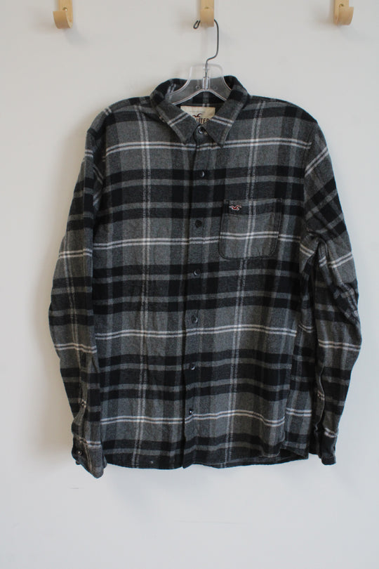 Hollister Dark Gray Plaid Flannel | M