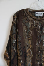 Megalos Vintage Brown Retro Print Sweater | XL Tall