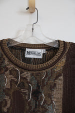 Megalos Vintage Brown Retro Print Sweater | XL Tall