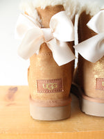 Ugg Mini Bailey Bow Gold Glitter Chestnut Boots | Size 6