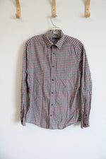 Gap Slim Fit Lightweight Cotton Burgundy Gray Plaid Button Down Shirt | M