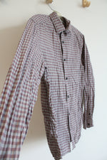 Gap Slim Fit Lightweight Cotton Burgundy Gray Plaid Button Down Shirt | M
