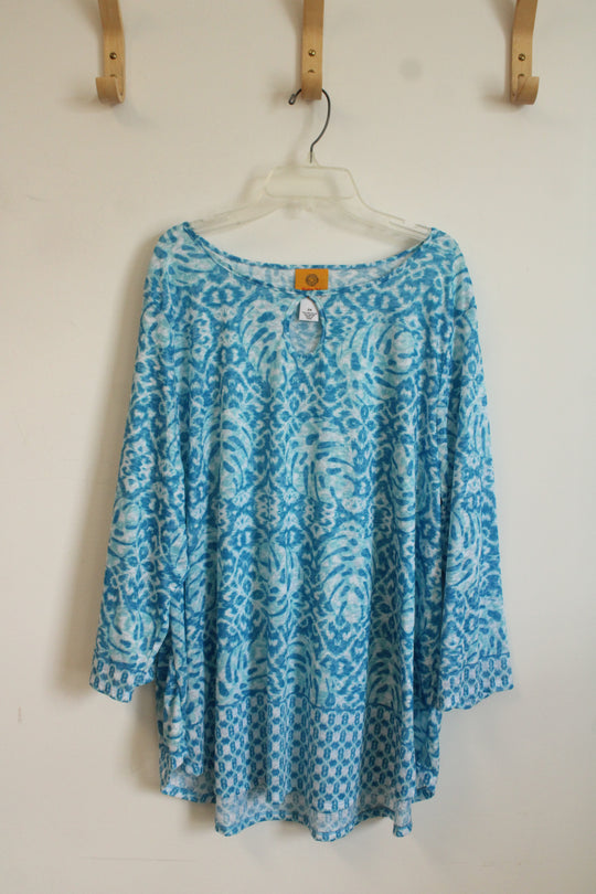 Ruby Rd. Tropical Blue Print Blouse | 2XL