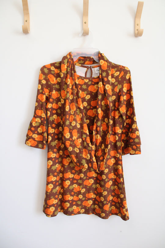 Rare Editions Brown Pumpkin Dress & Scarf | Youth 10