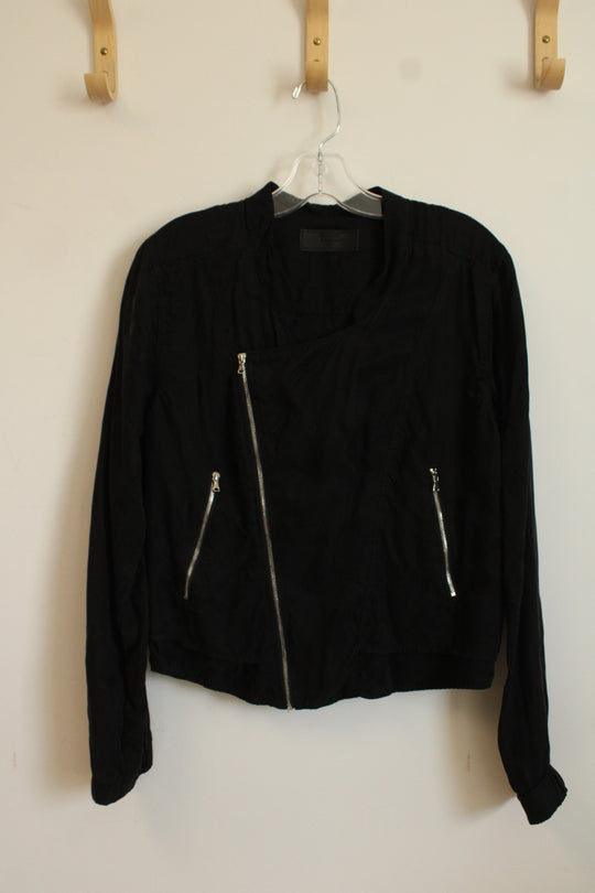 Blank NYC Black Bomber Jacket with Zippers | S