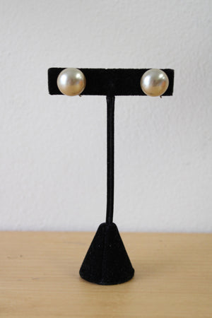 Faux Tan Pearl Screwback Sterling Silver Earrings