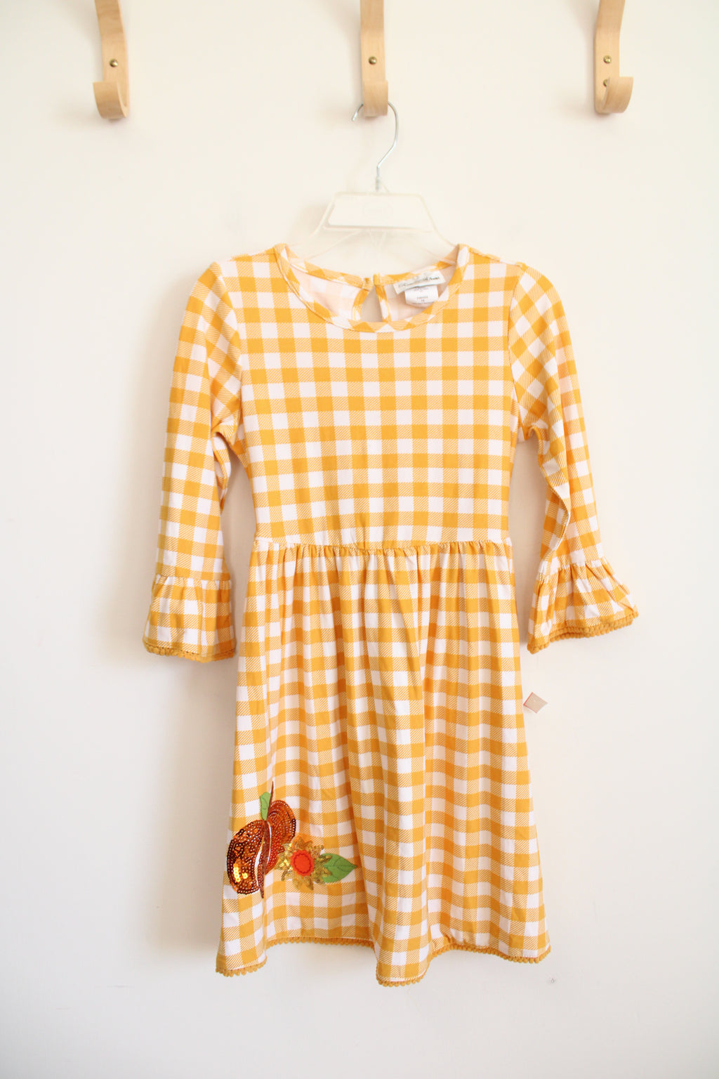 Rare Editions Yellow & White Plaid Pumpkin Sequined Dress | Youth 10