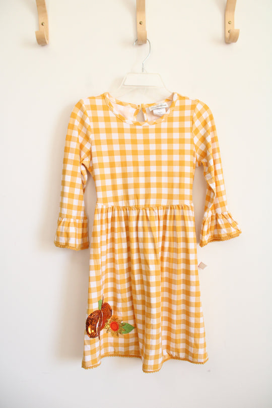 Rare Editions Yellow & White Plaid Pumpkin Sequined Dress | Youth 10