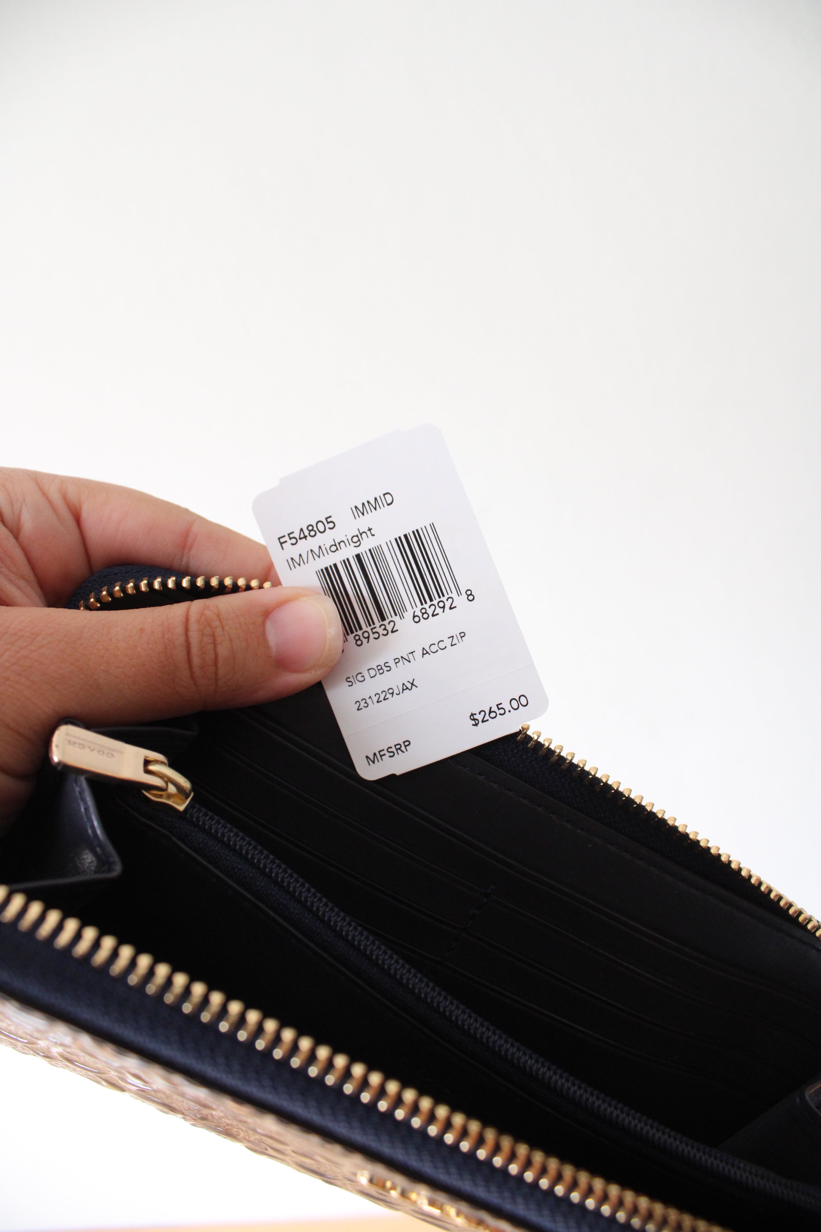 NEW Coach Signature Debossed Patent Leather Midnight Blue Accordion Zip Wallet