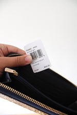 NEW Coach Signature Debossed Patent Leather Midnight Blue Accordion Zip Wallet