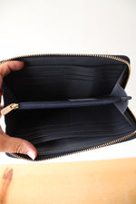 NEW Coach Signature Debossed Patent Leather Midnight Blue Accordion Zip Wallet