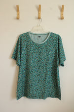 Lands' End Green Floral Short Sleeve Shirt | L