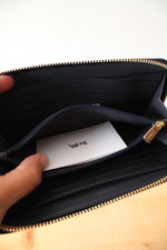 NEW Coach Signature Debossed Patent Leather Midnight Blue Accordion Zip Wallet