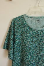 Lands' End Green Floral Short Sleeve Shirt | L