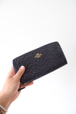 NEW Coach Signature Debossed Patent Leather Midnight Blue Accordion Zip Wallet