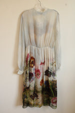 NEW Oscar De La Renta Ivory Multi Floral Print Long Sleeve Button Down Maxi Dress with Beige Camisole | 10