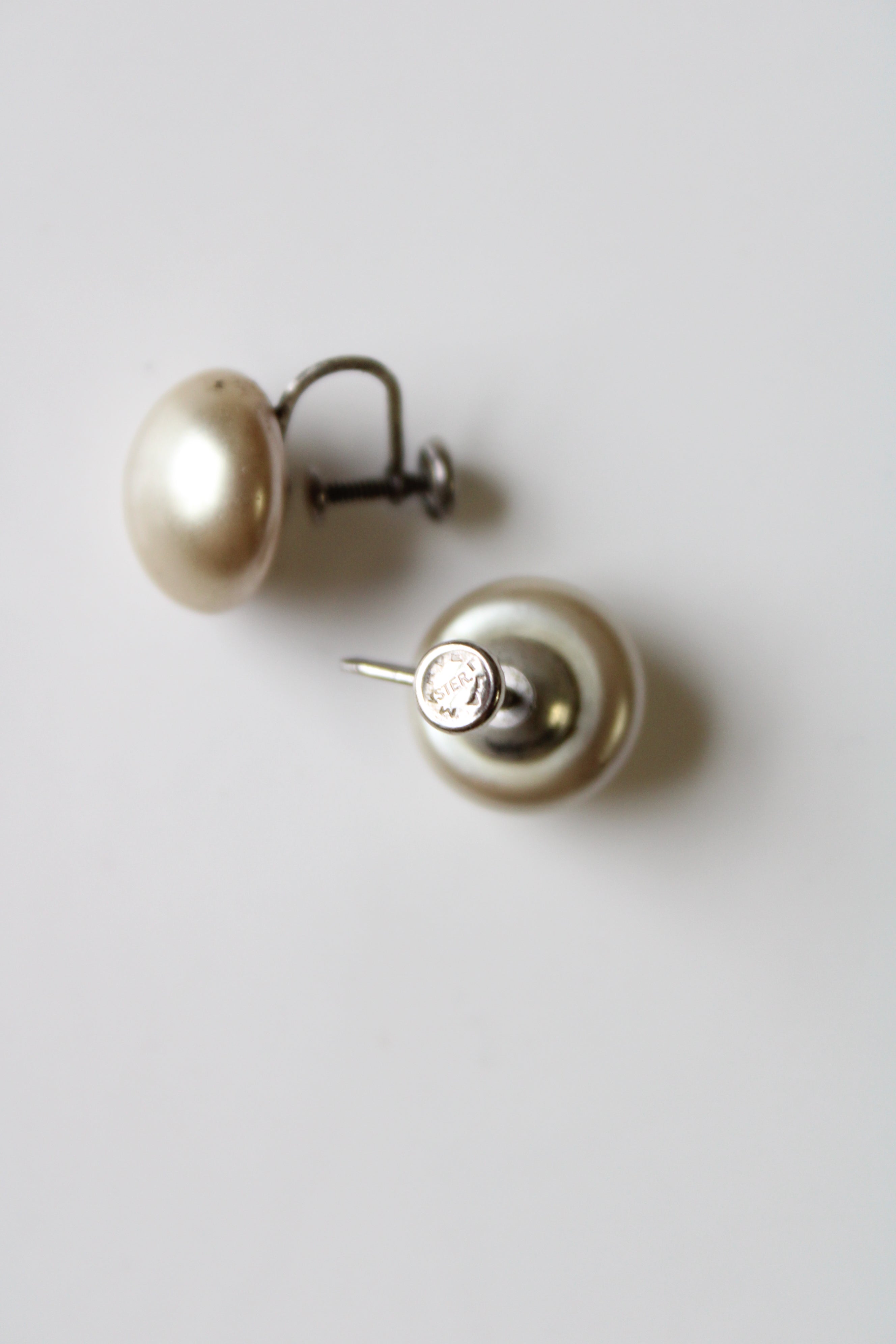 Faux Tan Pearl Screwback Sterling Silver Earrings