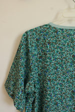 Lands' End Green Floral Short Sleeve Shirt | L
