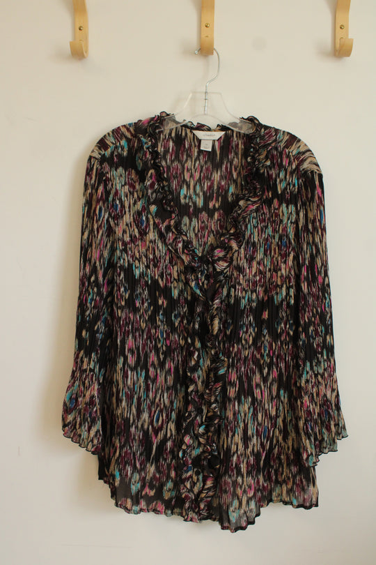 CJ Banks Multi Colored Sheer Ruffled Front Blouse | 3XL