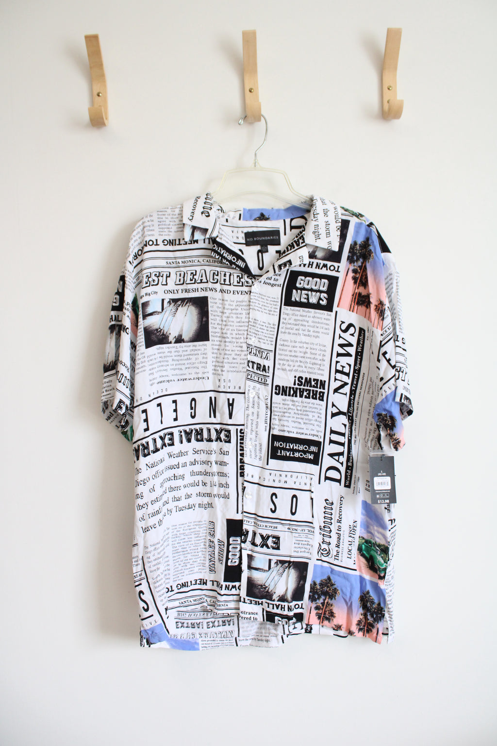 NEW No Boundaries Newspaper Print Button Down Shirt | L