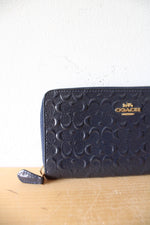 NEW Coach Signature Debossed Patent Leather Midnight Blue Accordion Zip Wallet
